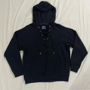 MNY (MarcNewYork) women’s laced chest long sleeves black casual lounge  hoodie-M